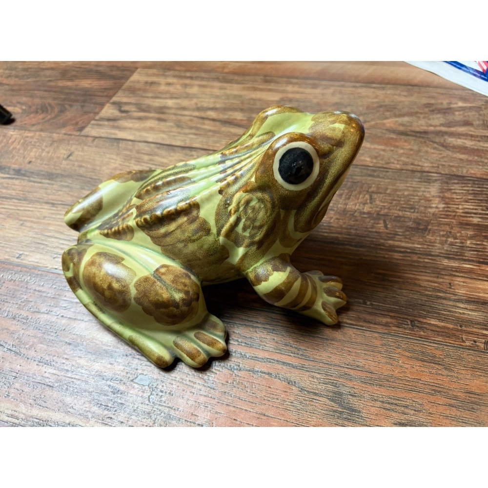 Vintage McCoy Pottery Brush Garden Frog Open Mouth Large Mid-Century  Statue